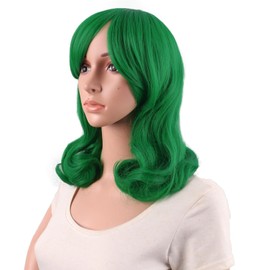 MapofBeauty 16 Inch/40 cm Short Side Bangs Medium Curly Wig (Grass Green)