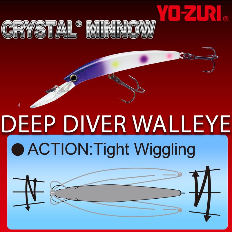 Yo-Zuri Crystal Minnow Deep Diver Walleye Floating Lure, 5 1/4",