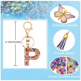 TTYY Initial Letter Keychain for Women Gift for Young Teenage Girl Gifts for Christmas to Mom Daughter Purple tassel (purple snow LetterP)