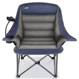 Camping Chairs for Adults-Oversized Extra Large Lawn Chair,Folding Comfy Padded Chair w/Phone Holder,Side Pocket,Cup Holder for Outdoor,Wide&Thick,Heavy Duty 400Lbs,Blue