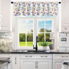 Cartoon Car Curtains Valances 1 Panel 52"x12" Construction Dinosaur Kitchen Curtains Valances Equipment Trucks Curtain Valances for Windows Cute Vehicles Kawaii Jungle Red Yellow Blue Window Treatment