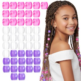 Nogeqi 48PCS Pink Beads for Hair Braids Kids Purple Pony Beads for Girls Women Loc Dreadlock Accessories Cute Braids Decoration Jewelry Making Kit