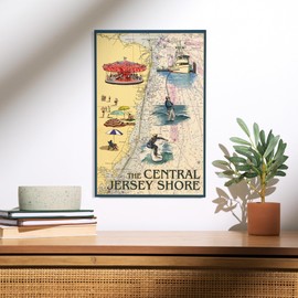 Lantern Press 12x18 Inch Premium Wood Sign, Ready to Hang Wall Decor, Central Jersey Shore, Nautical Chart #2