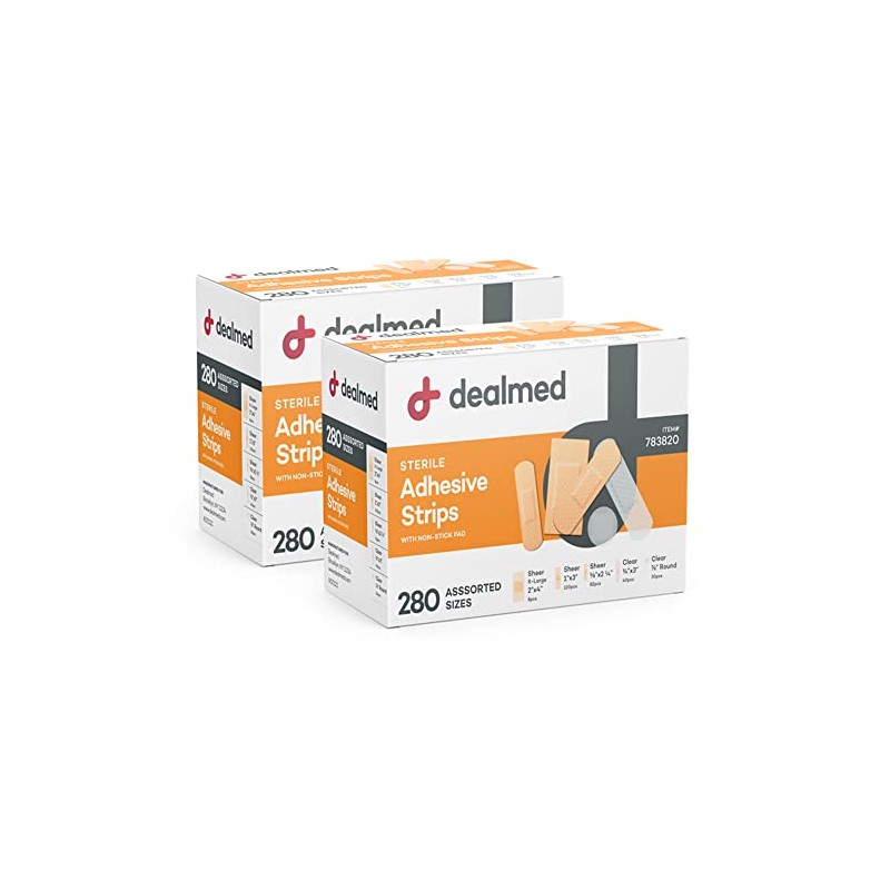 Dealmed Adhesive Bandage Assorted Variety Pack (560 Count) Sterile Breathable