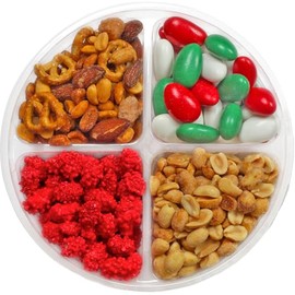 Christmas Nuts Gift Tray - 4 Variety Sampler - Gourmet Nut & Pretzel Bar Mix Assortment of Candied Almonds & French Candied Peanuts - Holiday Nut Basket for Birthday, Christmas, Get Well, Sympathy, Anniversary