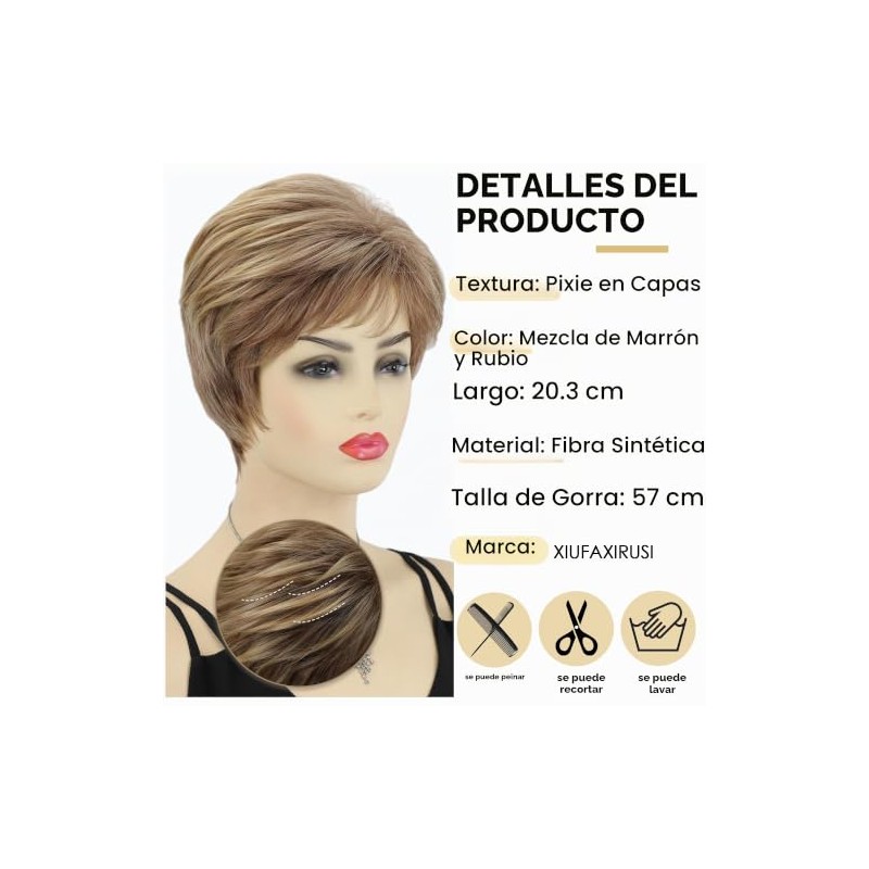 XIUFAXIRUSI XIUFAXIRUSI Pelucas Marrones De Capas Cortas Para Mujer Pelucas
