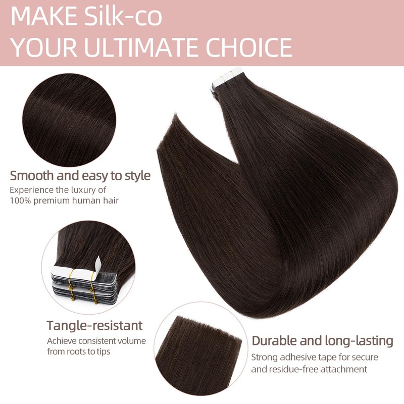 Silk-co Tape in Hair Extensions Human Hair Remy Real Hair