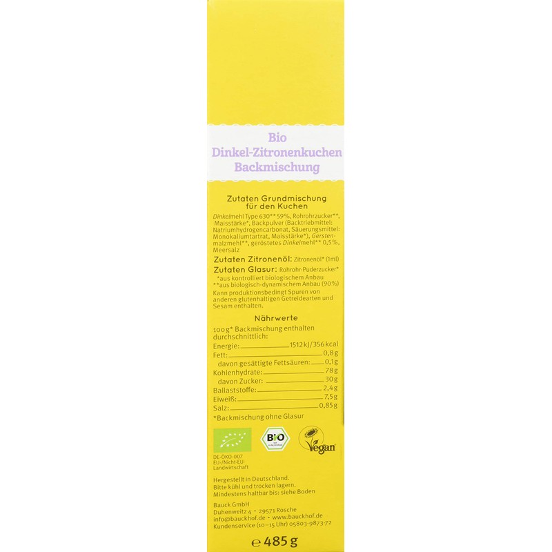 Bauck Demeter Dinkel Zitronenkuchen, 485 g