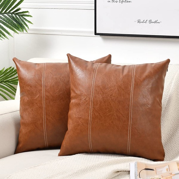 Fancy Homi 24x24 Pillow Covers, 2 Packs Brown Decorative Throw