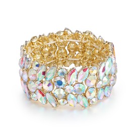 EVER FAITH Women's Marquise Crystal Art Deco Stretch Bracelet Wedding Bridal Hand Chain Jewelry Iridescent AB Gold-Tone