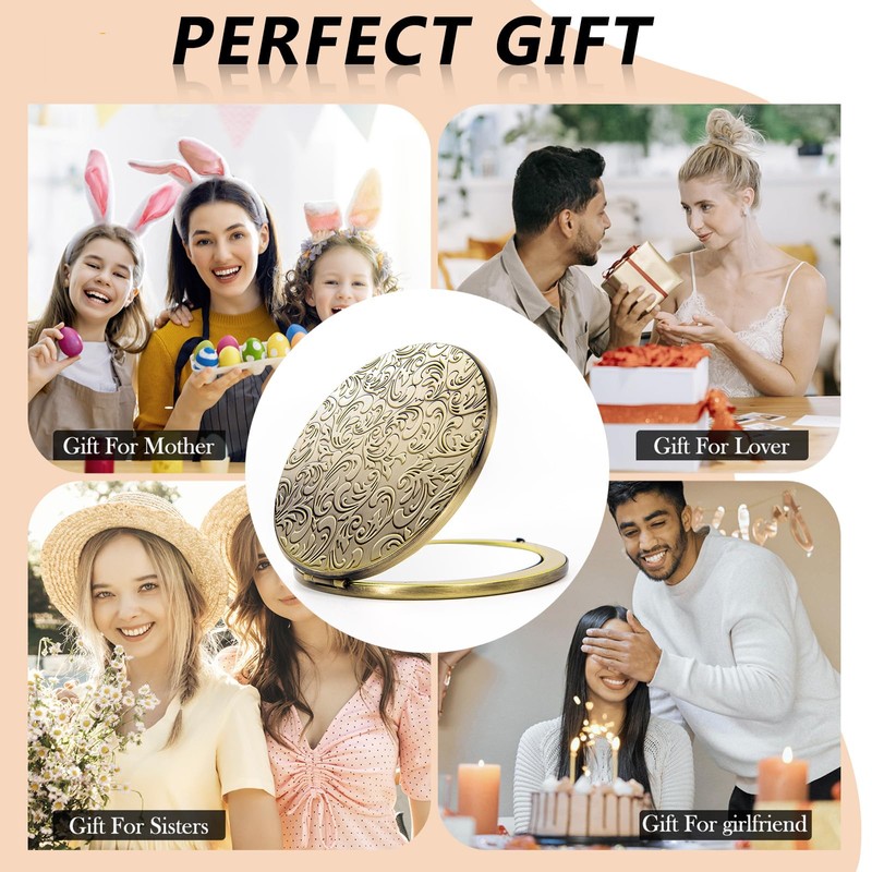 HAPUTDY Portable Compact Metal Folding Makeup Mirrors, Beautiful and Elegant,1X/2X