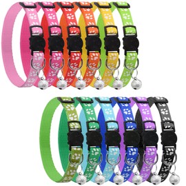 onebarleycorn Cat Collar, Cat Collars with Safety Clasp, Cat Collars with Bell, Reflective Cat Collar, Adjustable (Pack of 12)