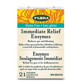 Flora - Immediate Relief Enzymes with Lactase, Enhances Digestion & Provides Relief for Lactose Intolerance, Gluten-Free, Non GMO, 120 Vegetarian Capsules