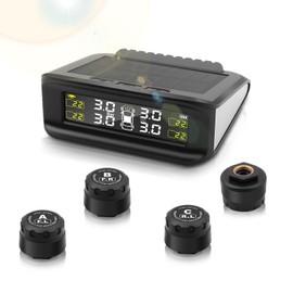 Tire Pressure Monitoring System TPMS with 4 tire Pressure Sensors & 6 Alarm Modes Solar/USB Charger, Real-Time LCD Display for Trailers Campers RVs MPV Truck