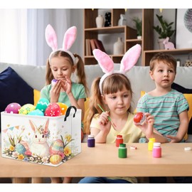 TIBAOLOVER Rectangular Easter Basket Kids Storage Basket Gift Basket Baby Storage Basket Cute Kids Toy Storage Bin Organizer Shelf Book Basket Room Decor(Flag Easter Bunny)