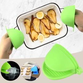 2 Pairs Mini Oven Gloves, Silicone Oven Mitts Heat Resistant, Silicone Potholders Cooking Pinch for Kitchen Cooking & Baking (Blue and Green)