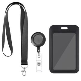 Kartenhalter mit Lanyard, Schwarze kartenhülle Einziehbar Badge Holder Karten Schlüsselanhänger Wasserdicht für Studenten Mitabeiter Arzt