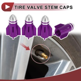 HEROFFIX 4 Pcs Round Head Rocket Shape Tire Valve Stem Caps Decorative Tyre Valve Dust Covers 7x27mm Purple Aluminum Alloy
