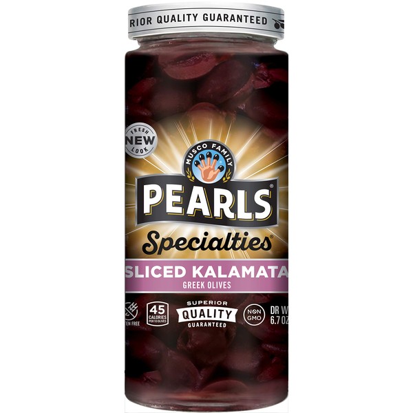 Pearls Specialties, Sliced, Kalamata Greek Olives, 6.7 oz, 6-Jars