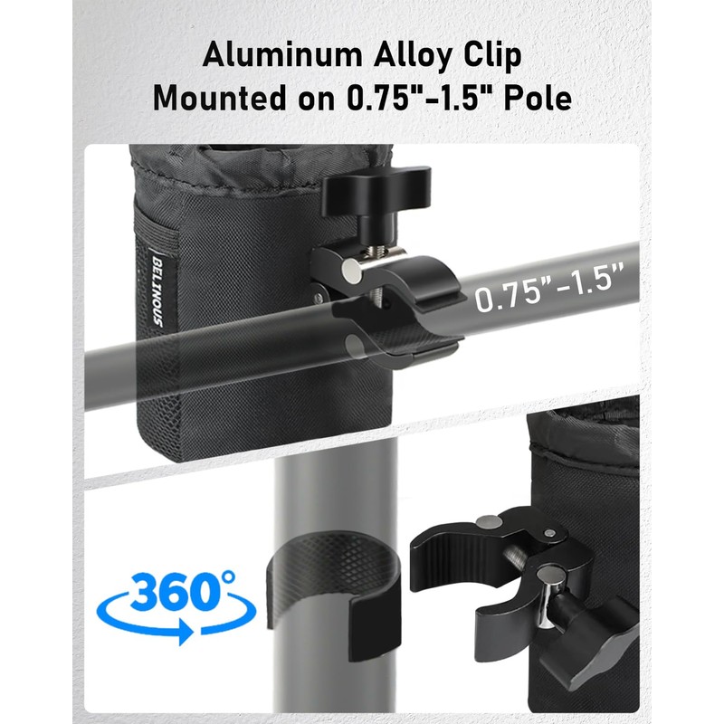 Belinous Motorcycle Cup Holder with 0.75"-1.5" Alligator Clamp, Drink Holder