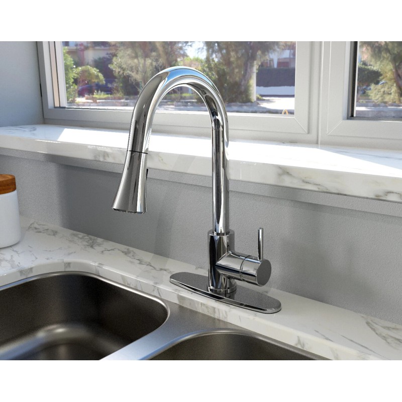 Huntington Brass Pull-Down Kitchen Faucet in a Polished Chrome Finish