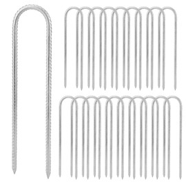 MUKCHAP 20pcs 12 Inch U Rebar Stakes, U Shape Ground Anchor Pegs Stakes, Trampoline Galvanized Stake for Camping Tent
