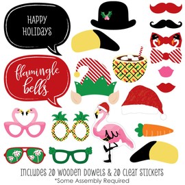 Big Dot of Happiness Flamingle Bells - Tropical Flamingo Christmas Party Photo Booth Props Kit - 20 Count