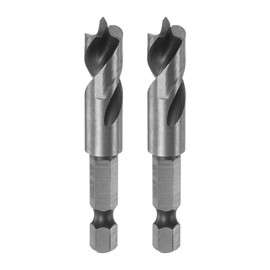 sourcing map 2pcs Brad Point Drill Bits 3/8" Dia 1/4" Hex Shank Stubby Drill Bit High-Speed Steel 1.38" Working Length Spiral Twist Drilling Tool for Woodworking Plywood Plastic