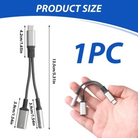 LANAFAY USB C to 3.5 mm Headphone Adapter, Jack Adapter with PD Quick Charge 60 W, 2-in-1 Portable for Music and Charging, Suitable for Type-C Devices, 1-to-2 Headphone Adapter with DAC Chip