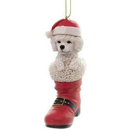 Holiday Ornaments Poodle in Santa Boot Polyresin Pet Parade D3449po White