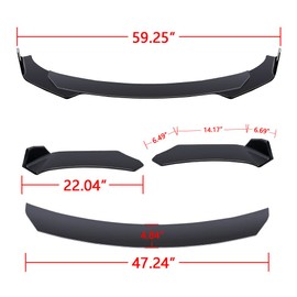 Xotic Tech Front Bumper Lip Spoiler + Side Skirt Splitter + Rear Bumper Lip Wrap Splitter Canard Car Body Kits + Black Adjustable 10"-13" Support Rods Compatible with Honda Civic Accord Acura Integra