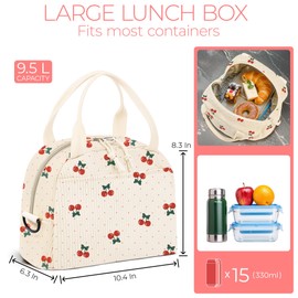 WOBAGMEN Lunch Box for Women,Cherry Lunch Bag Cute Corduroy Insulated Lunch Box With Shoulder Strap for Adult Womens for Work Picnic (cherry)