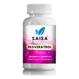 Resveratrol extracto potenciado con Semilla De Uva Y Vitamina C 120 Cáps | Suplemento Alimenticio | Saisa Herbal Sin Sabor | Antioxidante, Mejora La Circulación, Antienvejecimiento, Salud Cognitiva