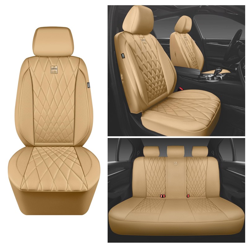 CAR PASS Piping Luxury Leather Seat Covers Full Set,5 Seats