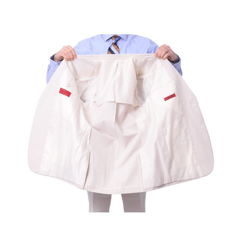 Emigre 48L Men's 100% Cotton Tan Striped Seersucker Suit