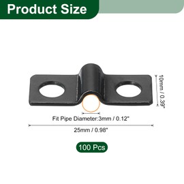 sourcing map 100Pcs U-Shaped Pipe Clamp, 1/8 Inch(3mm) 2 Hole U-Tube Strap Clamp Heavy Duty Connector Bracket for Conduit Cables Wire Cord, Black