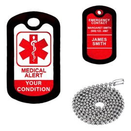 Medical Alert - DIY - Customized Aluminum Medical ID Tag with 24" Stainless Steel Chain - Made in USA (Choose Your Color) - for Your Peace of Mind and The Safety of Your Loved Ones