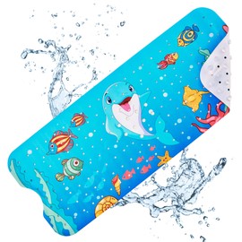 Vannokor Baby Bath Mat for Tub Non Slip Kids, 40 X 16 Inch Extra Long Bathtub Mat with Drain Holes and Suction Cups, Anti Slip Shower Mat Machine Washable, Dolphin