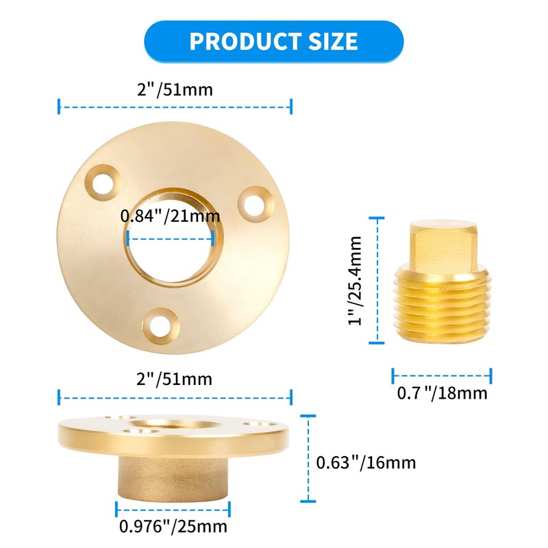 luxlead Brass Boat Drain Plug Kit, 1/2 Inch NPT Marine