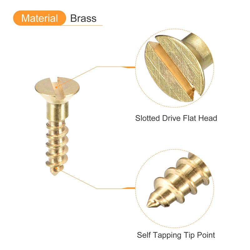 sourcing map Brass Wood Screws, 100Pcs M3 x 12mm Slotted