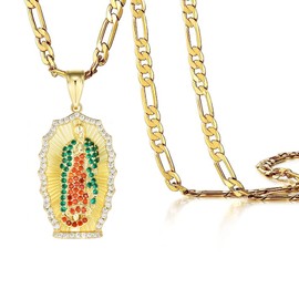 GXLYFG Virgin Mary Necklace For Women Stainless Steel 24k Gold Plated Virgen De Guadalupe Pendant Mexican Jewelry (Gold 278)