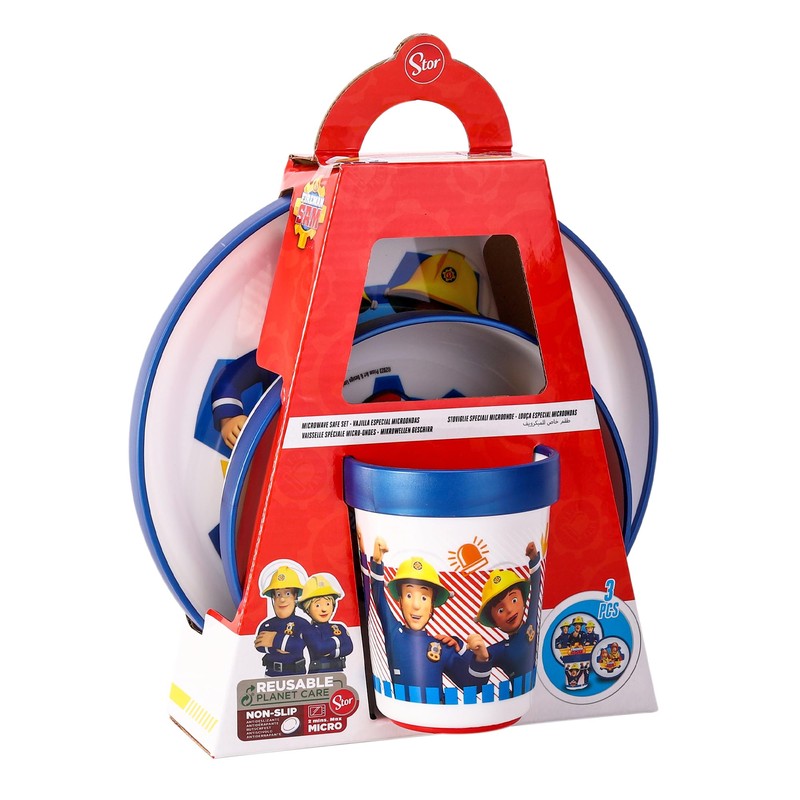 Fireman Sam 3pcs Bicolor Premium Kids Dinner Tableware Set Plate,