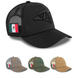 Militar Fury Gorra para Hombre Rejilla Logo Águila, Gorra Hecho en México Tipo Camionero, Gorra Trucker Cap, Gorra de Malla para Hombre, Regalo para Hombre (Negro Tricolor)