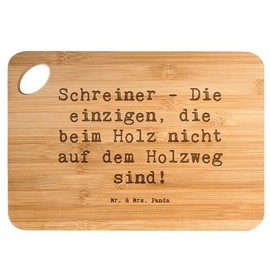 Mr. & Mrs. Panda Bamboo Chopping Board with German Text "Schreiner - Die einzigen, die beim Holz Nicht auf dem Holzweg sind!", Gift, Kitchen Board