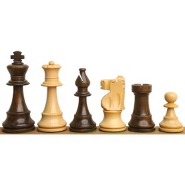 Royal Chess Mall - Improved French Lardy Chess Pieces Only Set - Walnut Stained Boxwood - 3.9" King