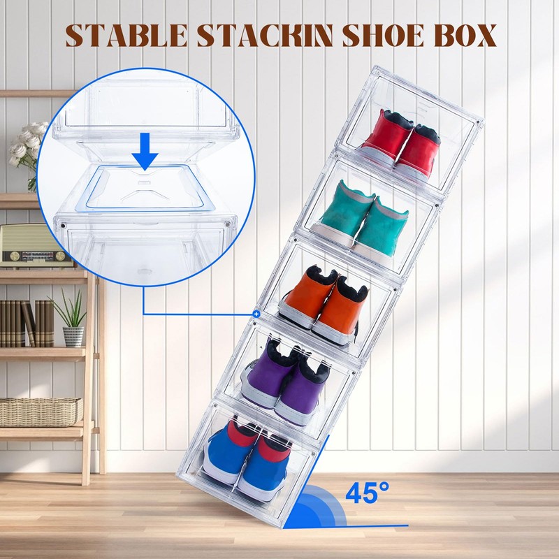 AOHMPT Upgraded 12 Pack Shoe Box,Acrylic Clear Shoe Boxes,Drop Front
