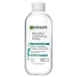 Garnier Micellar Water All-in-One Mattifying Facial Cleanser and Makeup Remover with Salicylic Acid for Oily and Acne-Prone Skin 13.5 Fl Oz Size / 살리실산이 함유된 가르니에 미셀라 워터 올인원 매트라이징 페이셜 클렌저 및 메이크업 리무버로 지성 여드름성 피부를 위한 제품 13.5 Fl Oz Size
