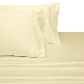 Split Queen - 100% Cotton Split-Top-Queen (Adjustable Queen Bed Size Fitted Sheet Only) 300TC, Solid Ivory, Sateen Weave, 15 inch Deep Pocket, 1PC Fitted Sheet Only