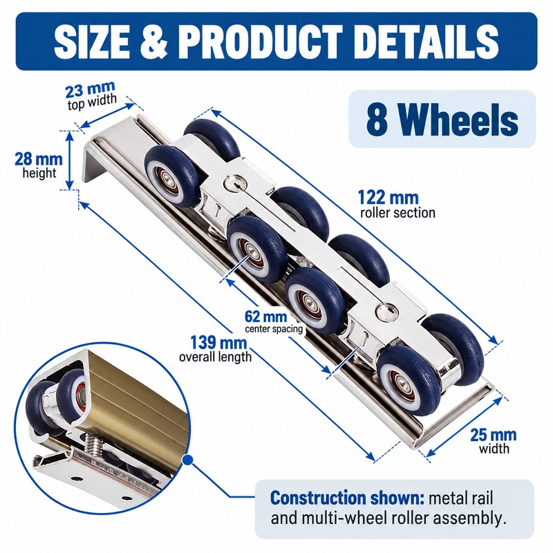 Sliding Door Roller for Wooden Door Track Systems – 4-Wheel