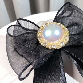 JKQBUX Multi-colour pearl Bow Tie Brooches for Girl Women Fashion jabot collar brooch pins Pre-Tied Neck Tie Shirt Corsage organza Bow Brooche Pin